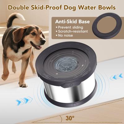 Show full view: UPSKY Indoor/Outdoor Spill-Proof Anti-Splash Non-Skid Stainless Steel Slow Feeder Dog Water Bowl, Grey, 8-L slide 4 of 8