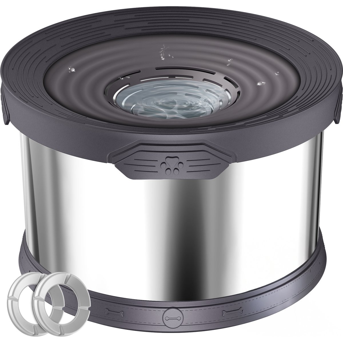 UPSKY Indoor/Outdoor Spill-Proof Anti-Splash Non-Skid Stainless Steel Slow Feeder Dog Water Bowl, 2.11-gal, Grey