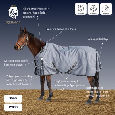 Show full view: Equinavia Arktis Regular Neck Heavy Weight 300-g Horse Turnout Blanket, Deep Green, 84-in slide 3 of 9