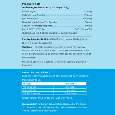 Show full view: Chew + Heal Advanced Dental Support Powder with 6 Active Ingredients Dental Supplement for Dogs, 4-oz jar slide 8 of 10