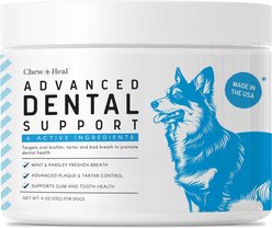 Chew + Heal Advanced Dental Support Powder with 6 Active Ingredients Dental Supplement for Dogs, 4-oz jar
