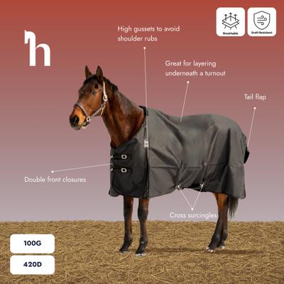 Show full view: Horze Nevada Lightweight 100-g Horse Stable Blanket, Black, 66-in slide 3 of 4