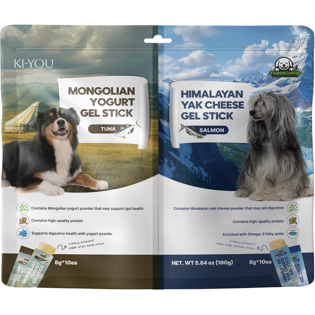 Fabrechew 2 in1 Gel Mongolian Yogurt & Himalayan Yak Cheese Dental Chew Sticks for Dogs, 20 count