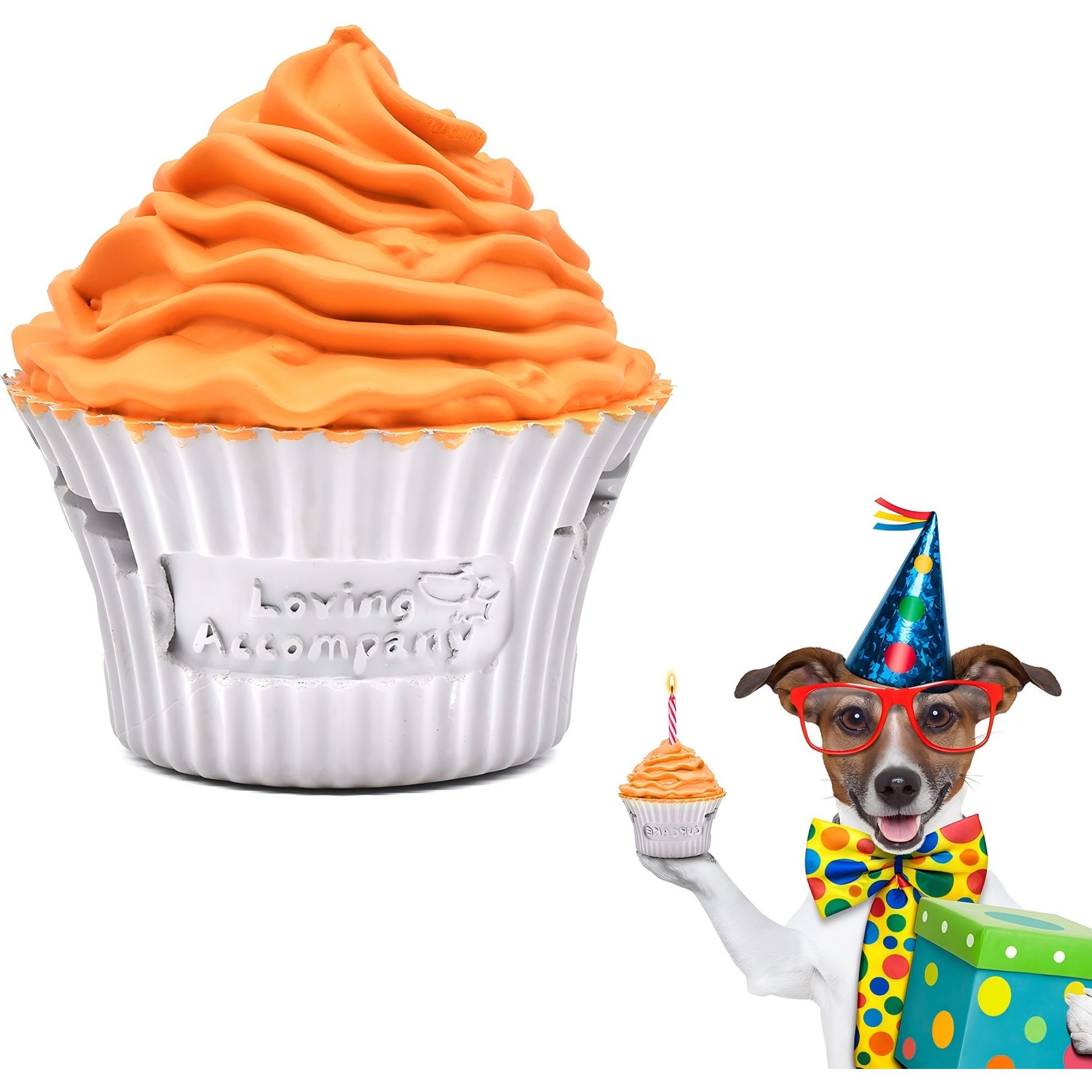 Petopia Cupcakes Tough Dog Chew Toy, Medium, White/Orange