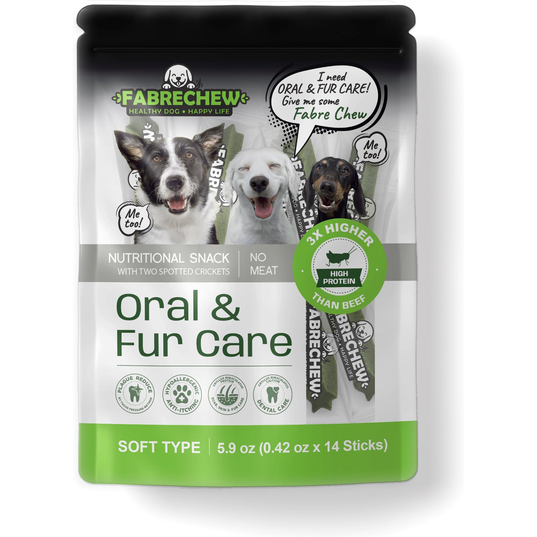 Fabrechew Green Oral Care Chew Stick Supplement for Dogs, 14 count
