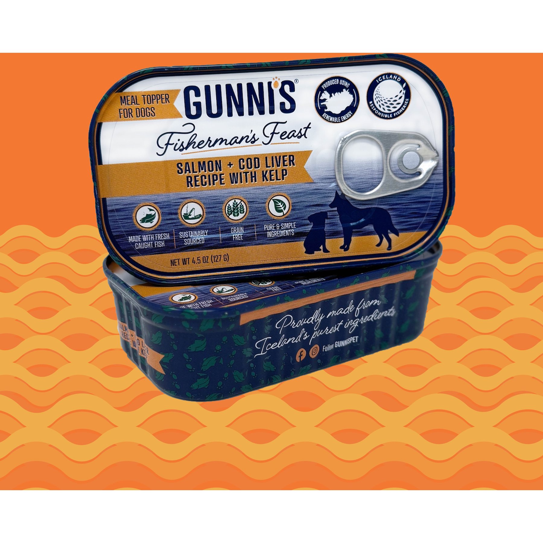 Gunnis Taste of Iceland Salmon & Cod Liver Recipe with Kelp Wet Dog Food Topper, 4.5-oz can, case of 12