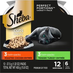 Sheba Perfect Portions Poultry Entrees Cuts in Gravy Variety Pack Adult Wet Cat Food Trays, 2.6-oz tray, 6 count slide 1 of 9