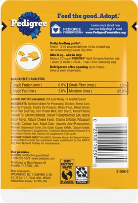 Show full view: Pedigree Choice Cuts in Gravy Chicken, Bacon, & Cheese Flavors Adult Soft Wet Dog Food, 3.5-oz pouch, case of 16 slide 3 of 10