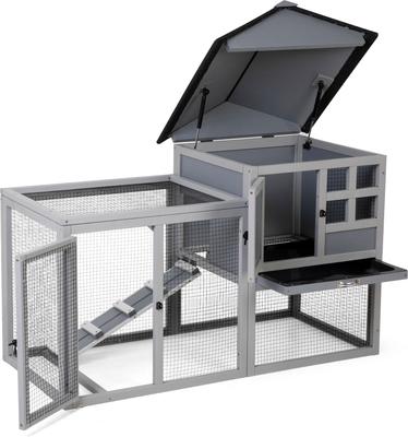 Show full view: Coziwow 2-Tier Double-Door Wooden Rabbit Hutch, Grey slide 4 of 10