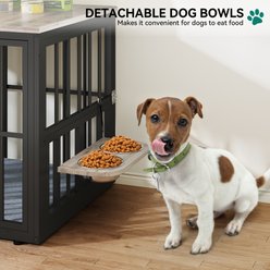 Wooflex 4-in-1 Wooden 360° Swivel Bowls Furniture TV Stand 3-Door Dog Crate Furniture, Large: 38.8 inch slide 2 of 7