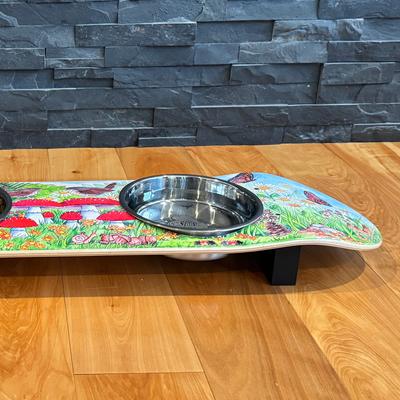 Show full view: Funky Flies Funky Fungi SkateBowls Stainless Steel Elevated Cat Bowls, 3-cup slide 5 of 10