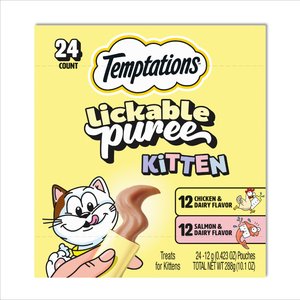Temptations Lickable Puree Chicken & Salmon Variety Pack Kitten Lickable Cat Treats, 0.42-oz tube, pack of 24