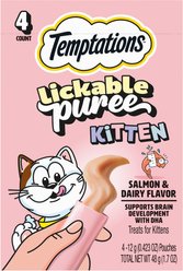 Temptations Lickable Puree Salmon & Dairy Flavor Kitten Lickable Cat Treats, 4 count