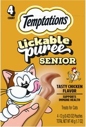 Temptations Lickable Puree Tasty Chicken Flavor Senior Lickable Cat Treats, 4 count