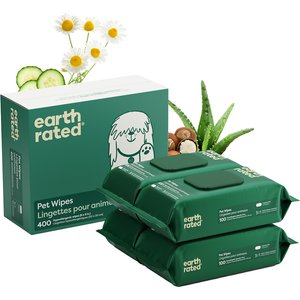 Earth Rated Thick Hypoallergenic 3-in-1 Dog Grooming Wipes, Unscented, 400 count