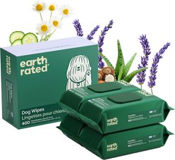 Earth Rated Thick Hypoallergenic 3-in-1 Dog Grooming Wipes, Lavender Scented, 400 count