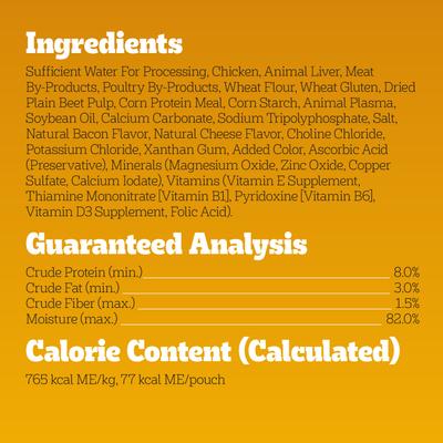Show full view: Pedigree Choice Cuts in Gravy Chicken, Bacon, & Cheese Flavors Adult Soft Wet Dog Food, 3.5-oz pouch, case of 16 slide 7 of 10