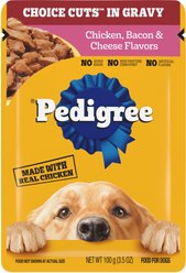 Pedigree Choice Cuts in Gravy Chicken, Bacon, & Cheese Flavors Adult Soft Wet Dog Food, 3.5-oz pouch, case of 16