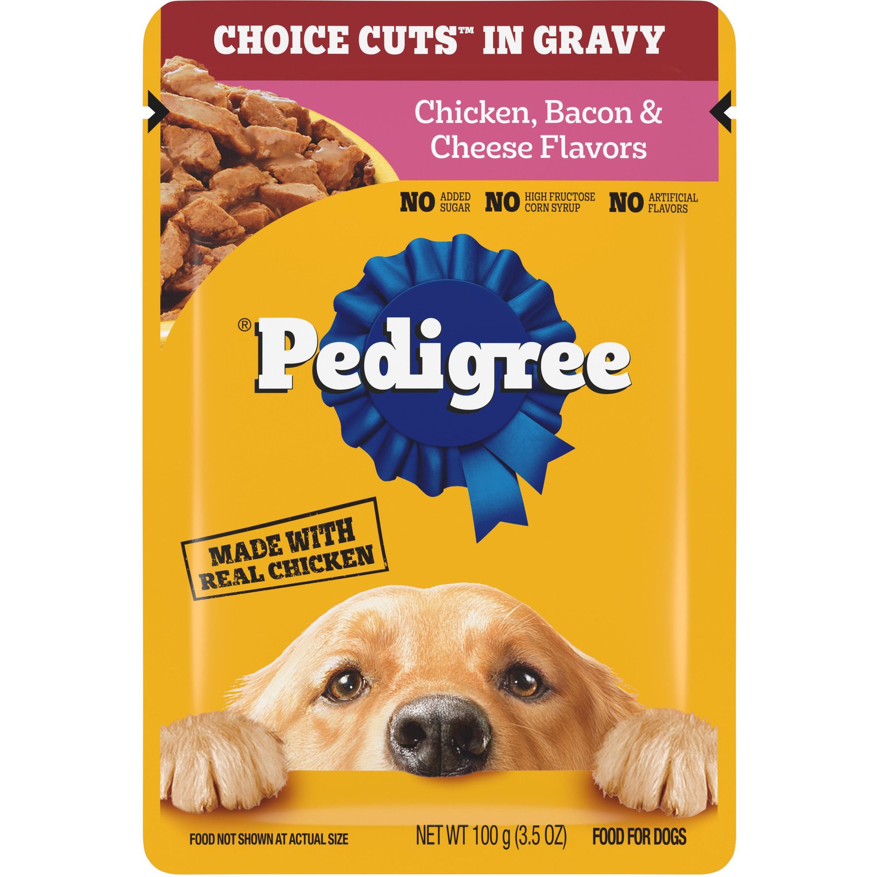 Pedigree Choice Cuts in Gravy Chicken, Bacon, & Cheese Flavors Adult Soft Wet Dog Food, 3.5-oz pouch, case of 16