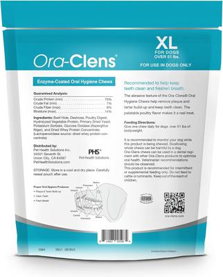 Show full view: Ora-Clens Oral Hygiene X-Large Enzyme Dental Dog Treats, 15 count slide 3 of 11