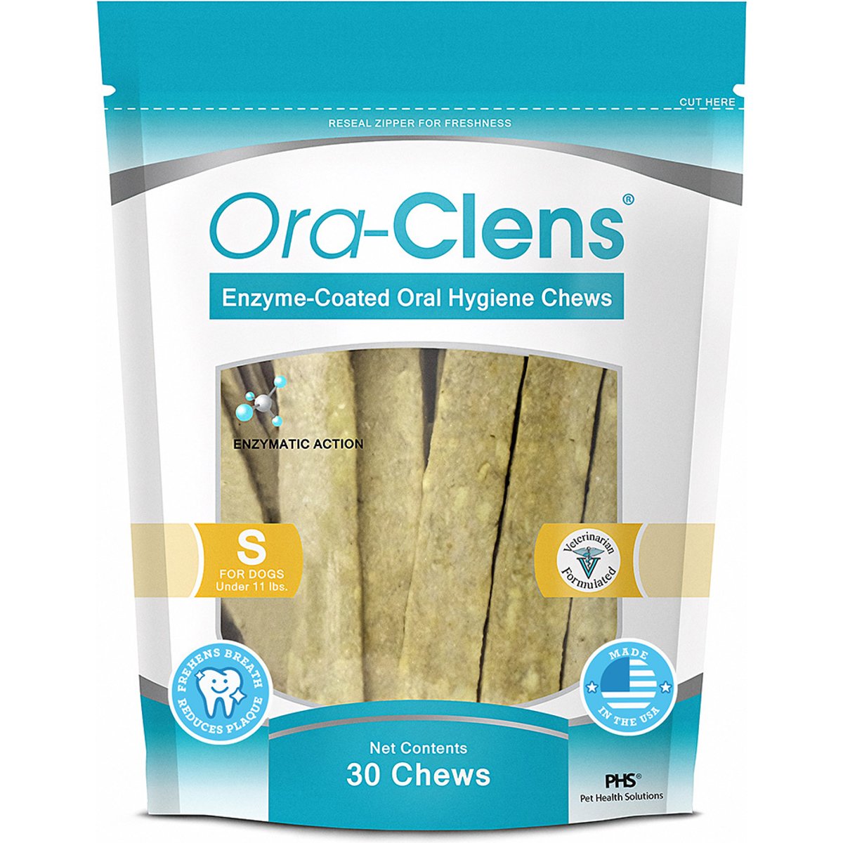 Ora-Clens Small Enzyme-Coated Tartar & Plaque Control Dental Chews for Dogs, 30 count