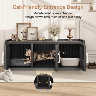 Show full view: KAMABOKO Litter Box Furniture Indoor & Outdoor Two Exits Cat House, Black slide 2 of 7