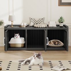 KAMABOKO Furniture Blend Cabinet Litter Box Enclosure Polypropylene Indoor & Outdoor Cat House with Two Exits, Black slide 2 of 6