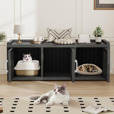 Show full view: KAMABOKO Litter Box Furniture Indoor & Outdoor Two Exits Cat House, Black slide 4 of 7