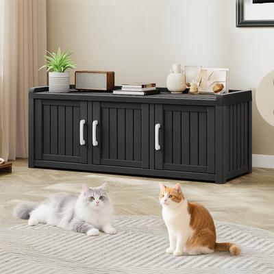 Show full view: KAMABOKO Furniture Blend Cabinet Litter Box Enclosure Polypropylene Indoor & Outdoor Cat House with Two Exits, Black slide 4 of 7