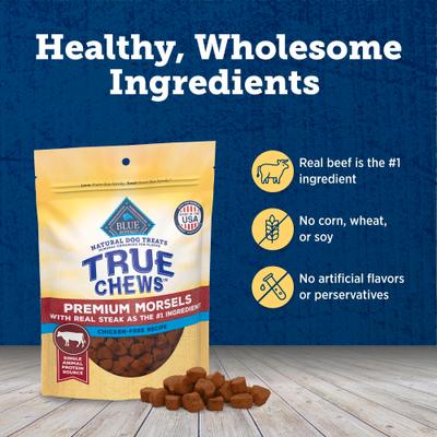 Show full view: Blue Buffalo True Chews Premium Morsels Natural Grain-Free Steak Dog Treats, 10-oz bag slide 7 of 11