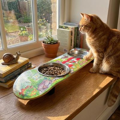 Show full view: Funky Flies Funky Fungi SkateBowls Stainless Steel Elevated Cat Bowls, 3-cup slide 7 of 10