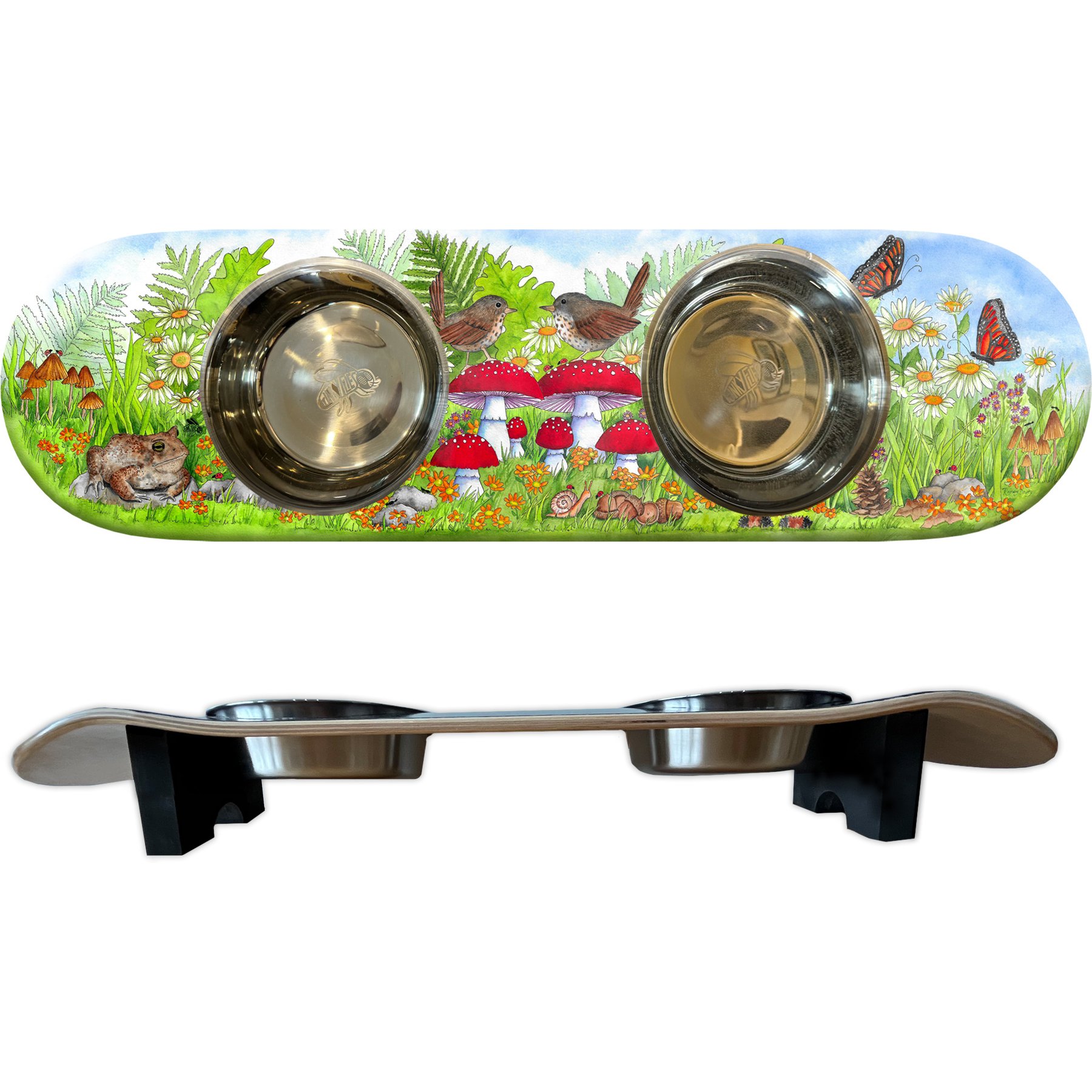 Funky Flies Funky Fungi SkateBowls Stainless Steel Elevated Cat Bowls, 3-cup