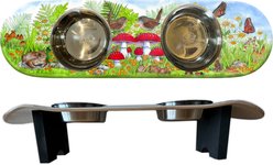 Funky Flies Funky Fungi SkateBowls Stainless Steel Elevated Dog Bowls, 3-cup
