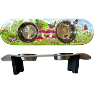 Funky Flies Funky Fungi SkateBowls Stainless Steel Elevated Dog Bowls, 3-cup