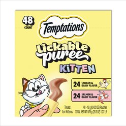 Temptations Lickable Puree Chicken & Salmon Variety Pack Kitten Lickable Cat Treats, 0.42-oz tube, pack of 48