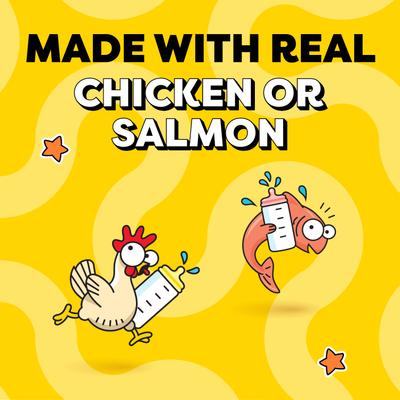 Show full view: Temptations Lickable Puree Chicken & Salmon Variety Pack Kitten Lickable Cat Treats, 0.42-oz tube, pack of 24 slide 4 of 9