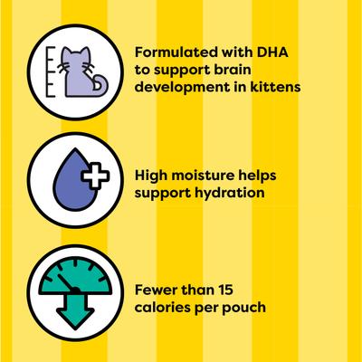 Show full view: Temptations Lickable Puree Chicken & Dairy Flavor Kitten Lickable Cat Treats, 0.42-oz tube, pack of 4 slide 5 of 9