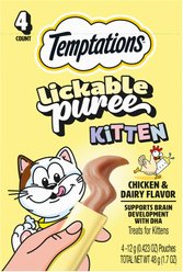Temptations Lickable Puree Chicken & Dairy Flavor Kitten Lickable Cat Treats, 0.42-oz tube, pack of 4