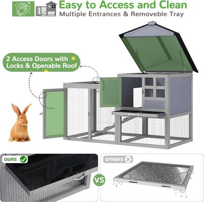 Show full view: Coziwow 2-Tier Double-Door Wooden Rabbit Hutch, Grey slide 3 of 10