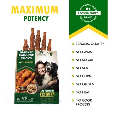 Show full view: Beloved Pets Rawhide Smoke Sticks Wrapped Organic Meat with Chicken Natural Grain-Free Dog Chew Treats, 10.6-oz bag slide 7 of 10
