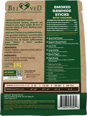 Show full view: Beloved Pets Rawhide Smoke Sticks Wrapped Organic Meat with Chicken Natural Grain-Free Dog Chew Treats, 10.6-oz bag slide 8 of 10