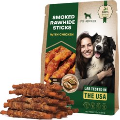 Beloved Pets Rawhide Smoke Sticks Wrapped Organic Meat with Chicken Natural Grain-Free Dog Chew Treats, 10.6-oz bag