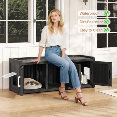Show full view: KAMABOKO Litter Box Furniture Indoor & Outdoor Two Exits Cat House, Black slide 6 of 7