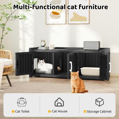 Show full view: KAMABOKO Furniture Blend Cabinet Litter Box Enclosure Polypropylene Indoor & Outdoor Cat House with Two Exits, Black slide 6 of 7