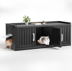 KAMABOKO Furniture Blend Cabinet Litter Box Enclosure Polypropylene Indoor & Outdoor Cat House with Two Exits, Black
