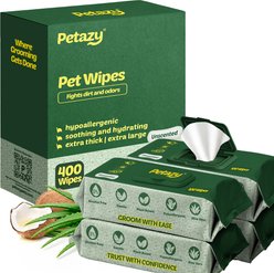 Petazy Extra-Thick Deodorizing Dog Grooming Wipes, Unscented, 400 count