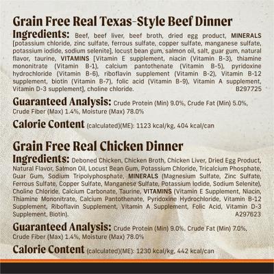 Show full view: Merrick Grain-Free Real Texas Beef & Chicken Dinner Variety Pack Wet Dog Food, 12.7-oz can, case of 12 slide 8 of 12