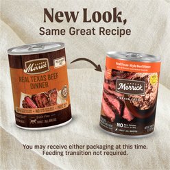 Merrick Grain-Free Real Texas Beef Dinner Canned Dog Food, 12.7-oz can, case of 12 slide 2 of 9