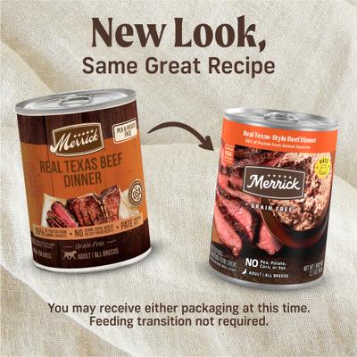 Show full view: Merrick Grain-Free Real Texas Beef Dinner Canned Dog Food, 12.7-oz can, case of 12 slide 3 of 12