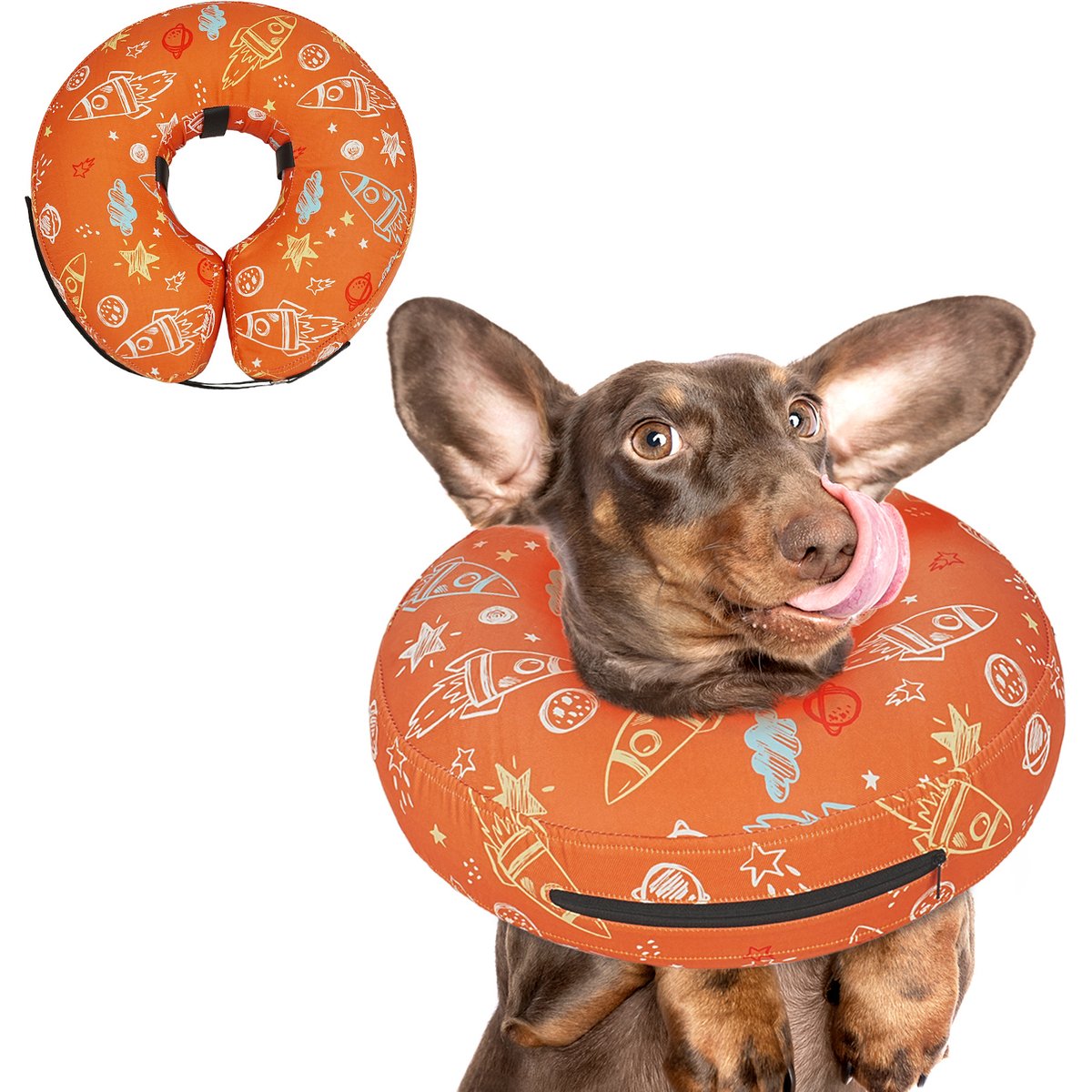 Supet Inflatable Dog Recovery Cone Collar, Orange, Small